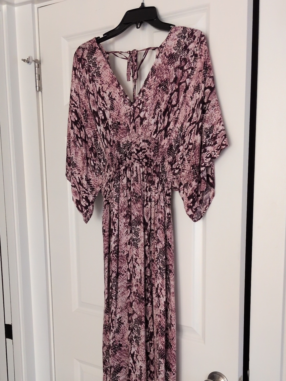 lovestitch Pink Snake Print Maxi Dress with V-Neck and Back Tie